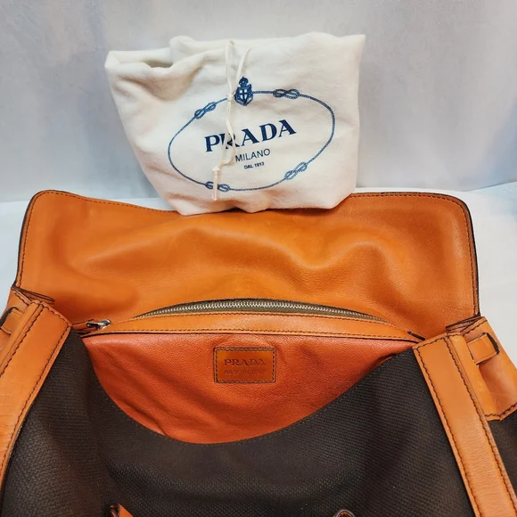 Prada Authentic Vintage Canvas & Leather Bowling Bag Purse Made in Italy!  🇮🇹 - Picture 5 of 15